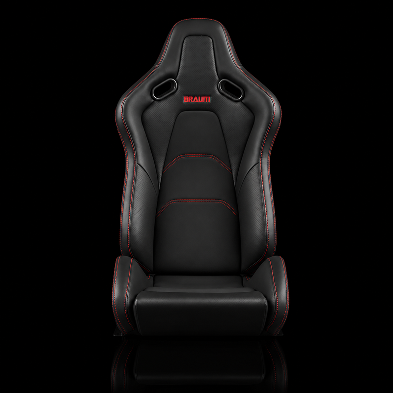 BRAUM Falcon-S Series Reclining FRP Composite Seats - Black Leatherette | Alcantara Inserts | Red Stitching - view 2