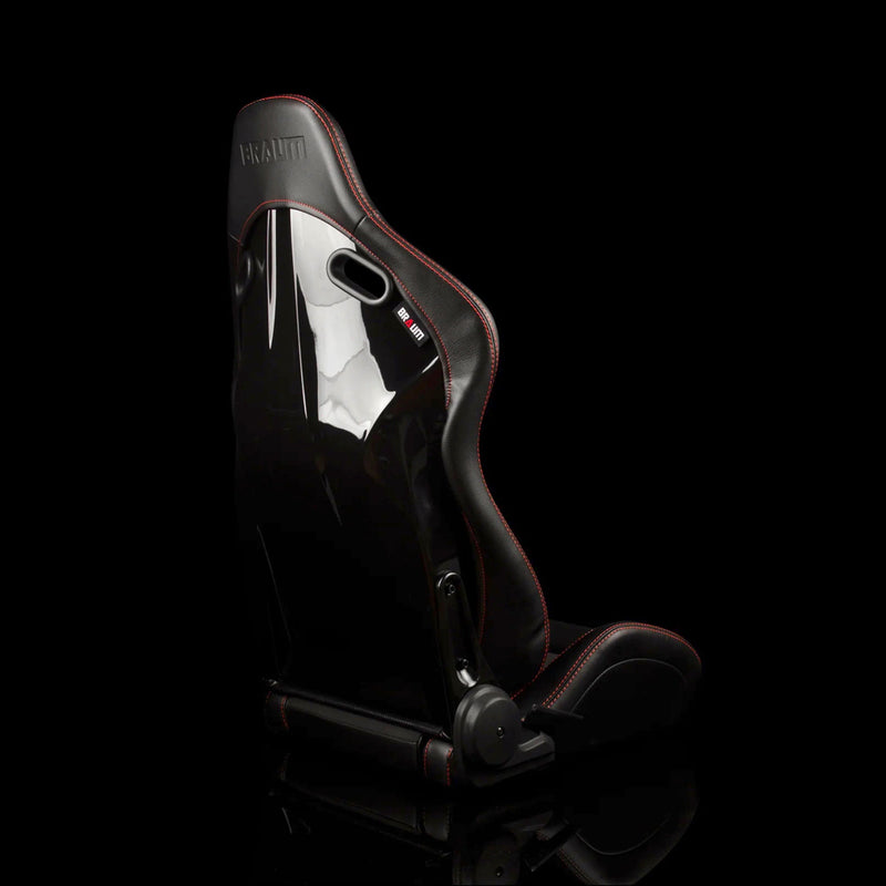 BRAUM Falcon-S Series Reclining FRP Composite Seats - Black Leatherette | Alcantara Inserts | Red Stitching - view 4