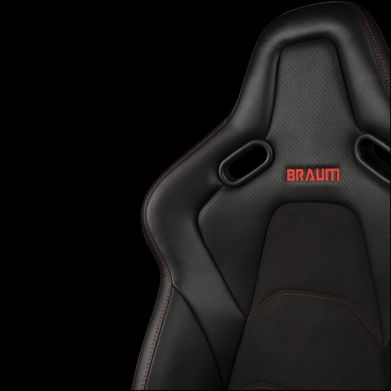 BRAUM Falcon-S Series Reclining FRP Composite Seats - Black Leatherette | Alcantara Inserts | Red Stitching - view 3