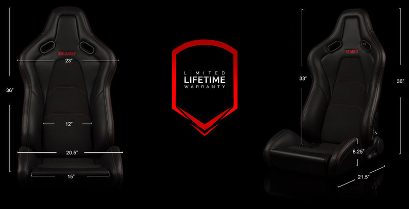 BRAUM Falcon-S Series Reclining FRP Composite Seats - dimensions and reference diagram
