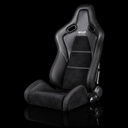BRAUM Falcon-S Series Reclining FRP Composite Seats - Black Leatherette | Alcantara Inserts | Carbon Kevlar Composite