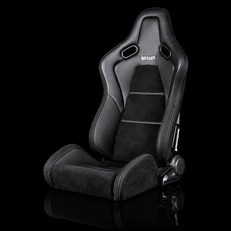 BRAUM Falcon-S Series Reclining FRP Composite Seats - Black Leatherette | Alcantara Inserts | Carbon Kevlar Composite