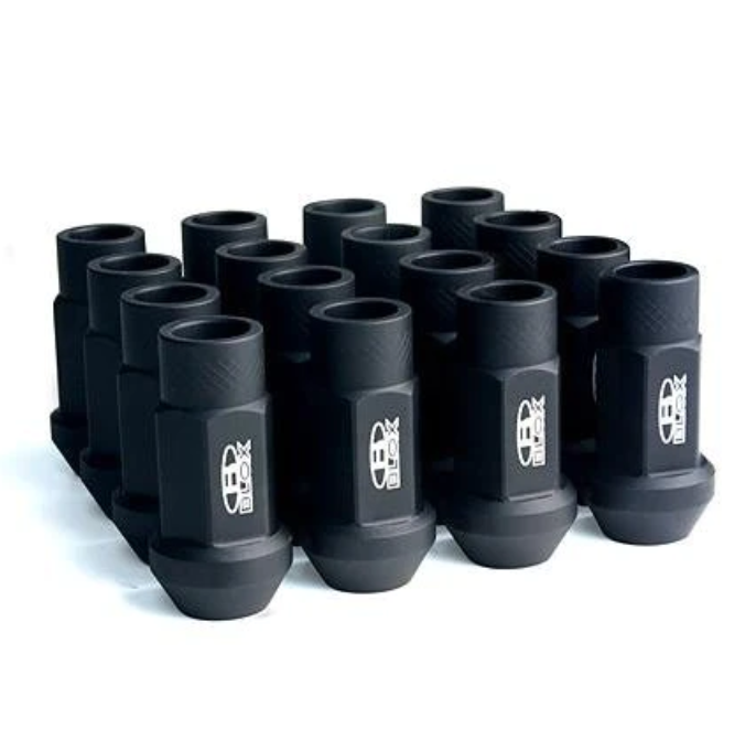 BLOX Racing Street Series Forged Lug Nuts - Flat Black 12 x 1.5mm - Set of 16