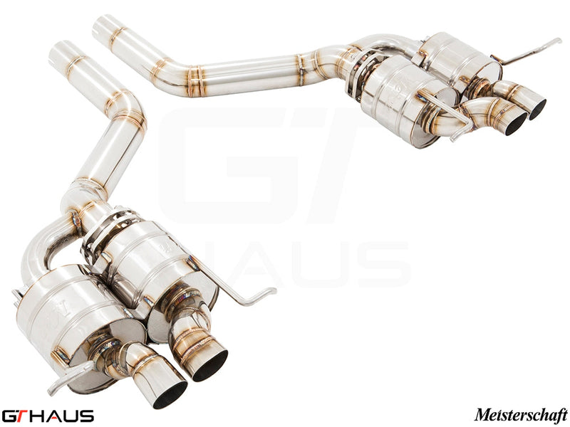 Premium stainless steel exhaust system for Bentley Continental GT, featuring dual tips and electronic valve control.