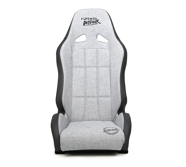NRG Defender Water Resistant Steel Frame Susp. Seat - Silver w/Black Trim/Defender Logo/Side Bracket