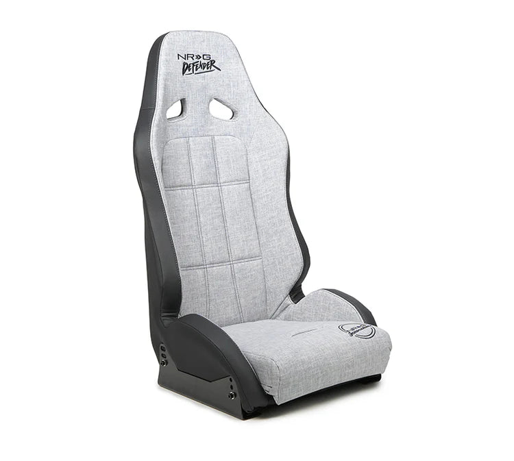 NRG Defender Water Resistant Steel Frame Susp. Seat - Silver w/Black Trim/Defender Logo/Side Bracket