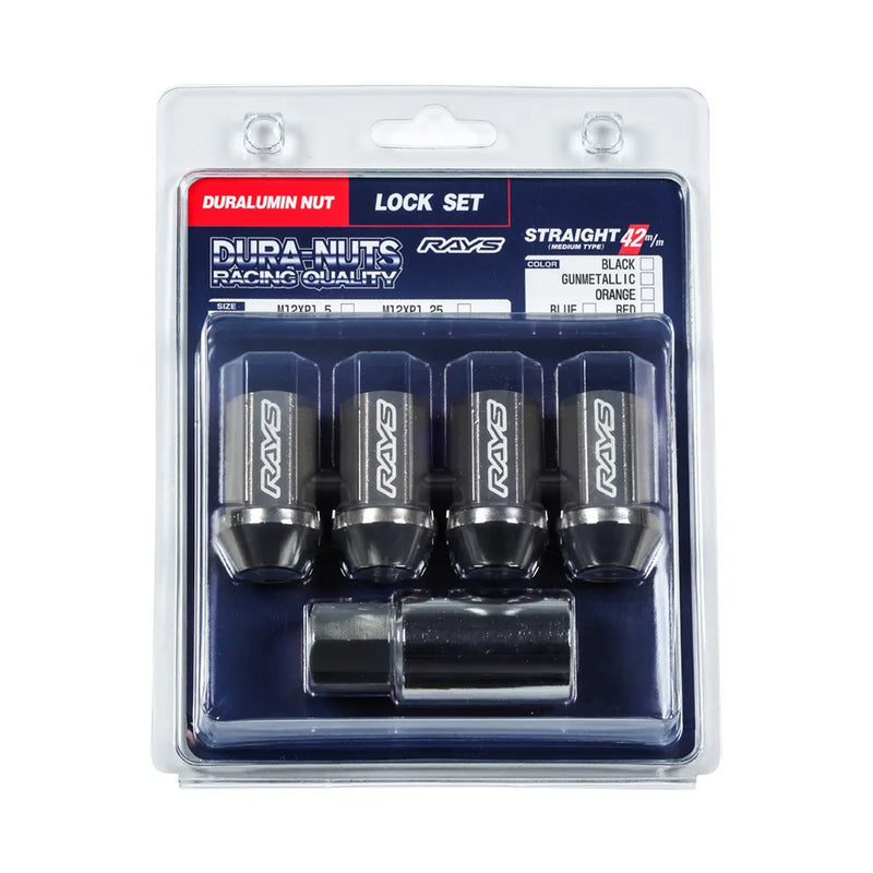 Rays Dura-Nut L32 Straight Type 12x1.50 Lug Nut Set 4 Lug 4 Lock Set - Black
