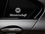 Meisterschaft Icon Decal displayed on a car window, featuring a transparent background and sleek design.