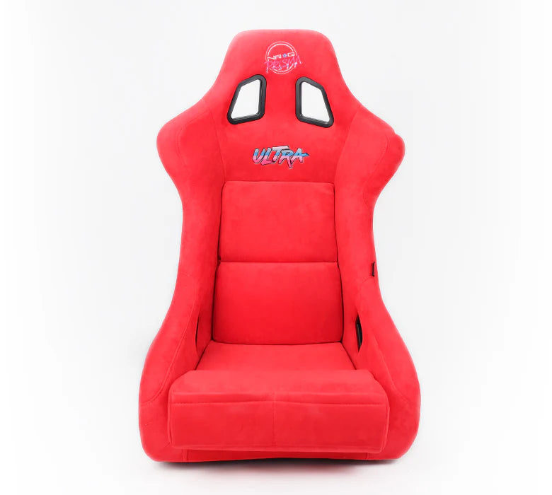 NRG FRP Bucket Seat PRISMA Edition w/ Pearlized Back/All Red Alcantara Vegan/Special Embroidery - XL