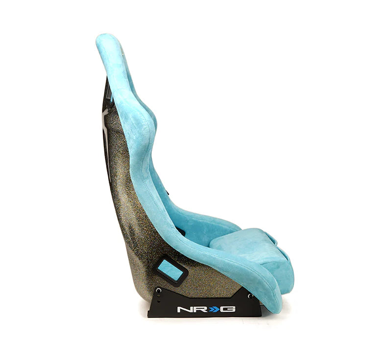 NRG FRP Bucket Seat ULTRA Edition w/ Grey Pearlized Back/Teal Vegan Microfiber/Phone Pockets - Med
