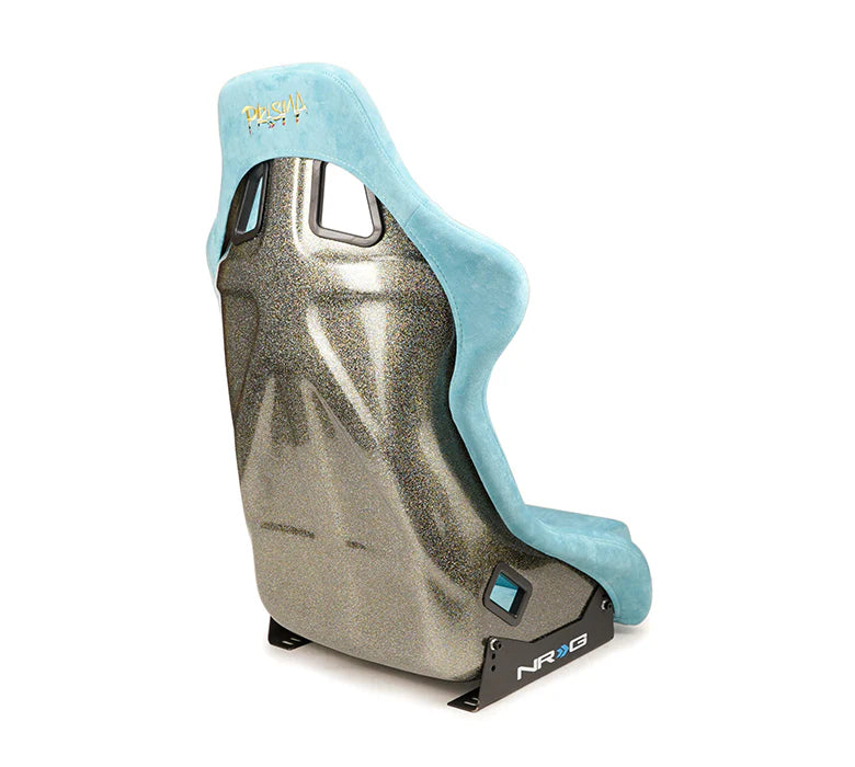 NRG FRP Bucket Seat ULTRA Edition w/ Grey Pearlized Back/Teal Vegan Microfiber/Phone Pockets - Med