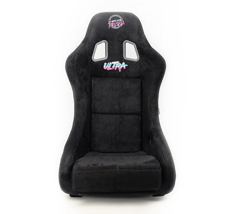 NRG FRP Bucket Seat PRISMA Edition w/ Pearlized Back Black Alcantara Ultra Embroidery - X Large