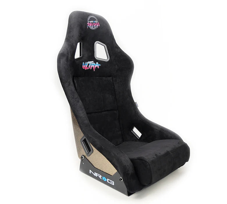 NRG FRP Bucket Seat PRISMA Edition w/ Pearlized Back Black Alcantara Ultra Embroidery - X Large