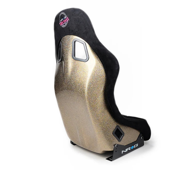 NRG FRP Bucket Seat PRISMA Edition w/ Pearlized Back Black Alcantara Ultra Embroidery - X Large