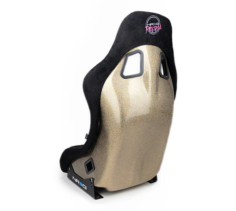 NRG FRP Bucket Seat PRISMA Edition w/ Pearlized Back Black Alcantara Ultra Embroidery - X Large
