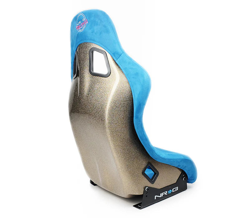 NRG FRP Bucket Seat PRISMA Edition w/ Pearlized Back/All Blue Alcantara Vegan/Special Embroidery XL