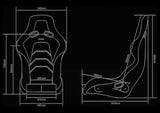 BRAUM Falcon-Z Composite FRP Fixed Back Bucket Seat - dimensions and reference diagram