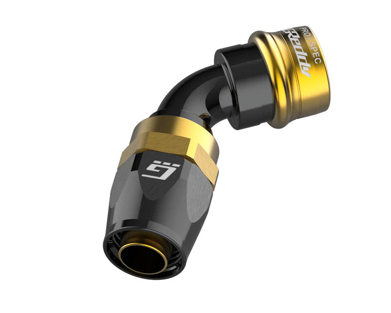 Black and gold automotive fitting on a white background Greddy ORB 60 deg fitting