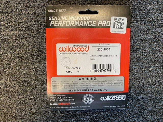 Wilwood DRILLED Rotor Bolt Kit 1/4-20x.75 LG