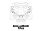 Illustration of a Jeep Grand Cherokee SRT8 exhaust system with the text "American Muscle Reborn" below.