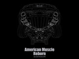 Graphic of a Jeep Grand Cherokee SRT8 exhaust system with the text "American Muscle Reborn" on a black T-shirt.