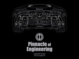 MEISTERSCHAFT T-shirt featuring a detailed illustration of the Lamborghini Huracan's rear exhaust system with "Pinnacle of Engineering" text.