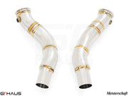 Alfa Romeo Giulia 2016-2022 down pipes featuring OBD2 and 400 CEL sport cats, crafted from high-quality stainless steel.
