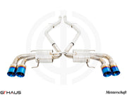 Premium exhaust system for Alfa Romeo Giulia Quadrifoglio featuring stainless steel construction and quad tips.