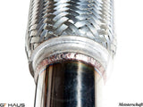 Close-up of a braided stainless steel exhaust pipe for Audi A8/S8 D3 models, showcasing high-quality craftsmanship and welds.