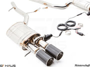 Premium Meisterschaft exhaust system for Audi A8/S8 D3 V8 4.2 Quattro, featuring dual tips and electronic valve control.