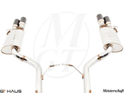 Premium exhaust system for Audi A8/S8 D3 W12 6.0L Quattro, featuring polished stainless steel and electronic valves.