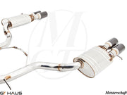 Premium performance exhaust system for Audi A8/S8 D3 W12 6.0L Quattro, featuring polished stainless steel construction.