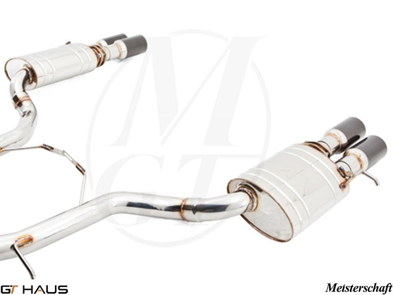 Premium performance exhaust system for Audi A8/S8 D3 W12 6.0L Quattro, featuring polished stainless steel construction.