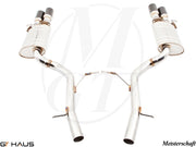 Premium exhaust system for Audi A8/S8 D3 W12 6.0L Quattro, featuring dual polished tips and stainless steel construction.