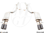 Premium exhaust system for Audi A8/S8 D3 W12 6.0L Quattro, featuring polished stainless steel and dual tips.