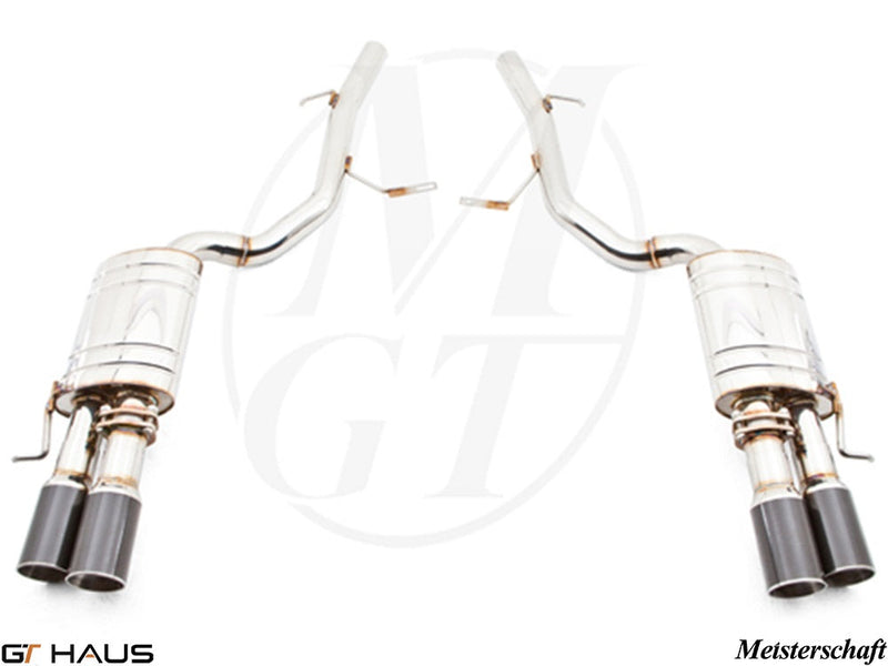 Premium exhaust system for Audi A8/S8 D3 W12 6.0L Quattro, featuring polished stainless steel and dual tips.