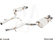 Premium exhaust system for Audi A8/S8 D3 W12 6.0L Quattro, featuring polished stainless steel construction and dual tips.