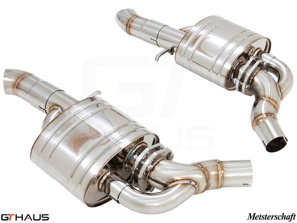 Premium Meisterschaft exhaust system for Audi A8/S8 D4 4.0 T Quattro, featuring polished stainless steel construction.