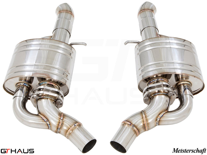 Premium exhaust system for Audi A8/S8 D4 4.0 T Quattro, featuring polished stainless steel construction and dual tips.