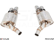 Premium exhaust system for Audi A8/S8 D4 Quattro, featuring polished stainless steel construction and dual tips.