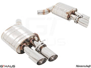 Premium performance exhaust system for Audi A8/S8 D4, featuring polished stainless steel construction and dual tips.