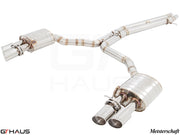 Premium performance exhaust system for Audi A8/S8 D4 Quattro, featuring stainless steel construction and dual tips.