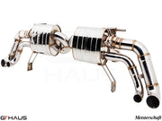 Premium Meisterschaft exhaust system for Audi R8 Coupe/Roadster V10 [2010-2012], featuring polished stainless steel construction.