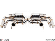 Premium exhaust system for Audi R8 V10 models, featuring polished stainless steel construction and advanced design.