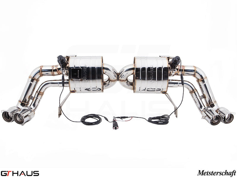 Premium performance exhaust system for Audi R8 Coupe/Roadster 4.2L V8, featuring stainless steel construction and electronic valve control.