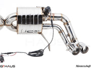 Premium performance exhaust system for Audi R8 Coupe/Roadster 4.2L V8, featuring stainless steel construction and electronic valve control.