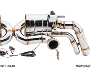 Premium Meisterschaft exhaust system for Audi R8 Coupe/Roadster 4.2L V8, showcasing stainless steel construction and valve control.