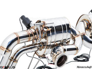 Premium performance exhaust system for Audi R8 Coupe/Roadster 4.2L V8, showcasing polished stainless steel construction.