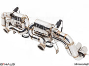 Premium stainless steel exhaust system for Audi R8 Coupe/Roadster 4.2L V8, featuring electronic valve control for enhanced performance.