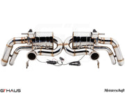Premium performance exhaust system for Audi R8 Coupe/Roadster 4.2L V8, featuring polished stainless steel construction and electronic valve control.